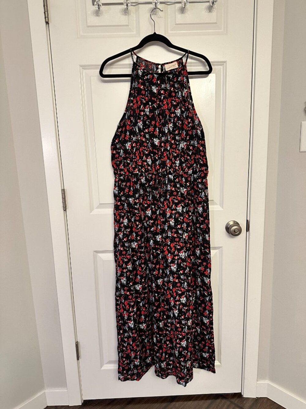 Universal Thread Black & Red Floral High-Neck Racerback Maxi Dress - Size XL